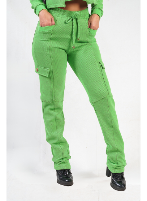 Calça Feminina Ferrete Verde Reta Bolso Cargo